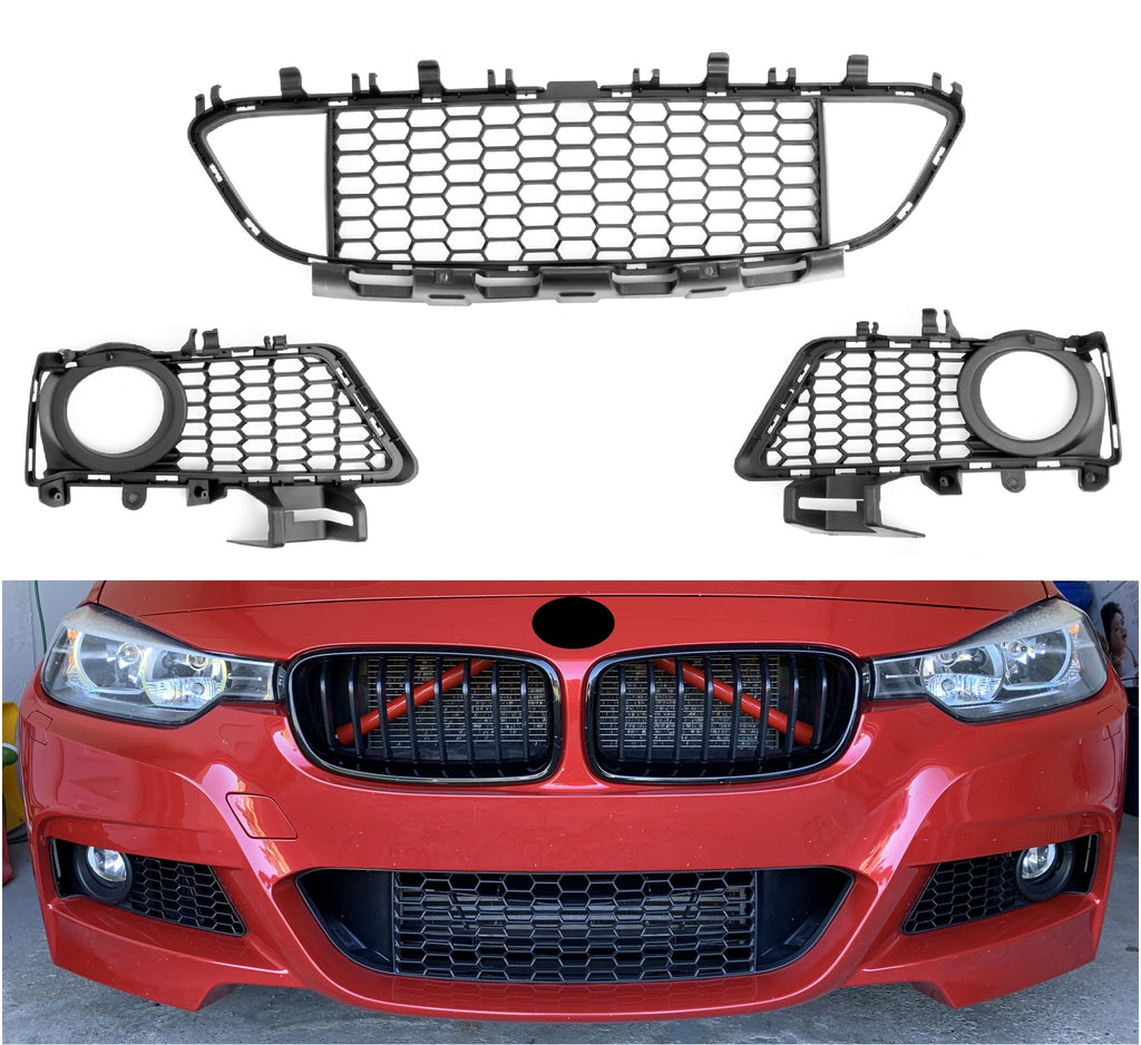 3PC FRONT CENTER & SIDE BUMPER GRILLE FOR BMW 3