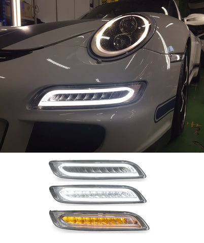 LED DRL Front Turn Signal & Fog Lights Indicator Clear Chrome For Porsche 911 997 991