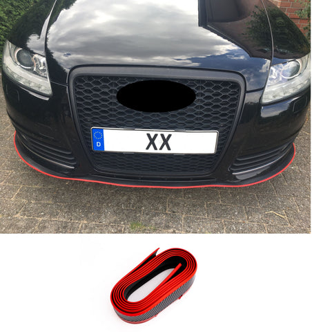 Universal Front Bumper Lip Carbon Look Red Splitter Chin Spoiler Trim 8Ft 250cm