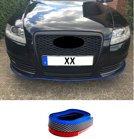 Universal Front Bumper Lip Carbon Look Blue Splitter Chin Spoiler Trim 8Ft 250cm