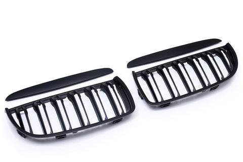 Dual Slat Matte Black Euro Grills 05-08 For BMW E90 E91 M3 Style