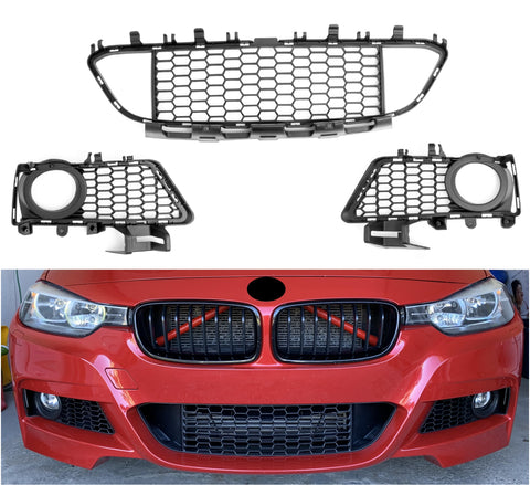3PC FRONT CENTER & SIDE BUMPER GRILLE FOR BMW 3 SERIES F30 F31 F35 M SPORT 12-18